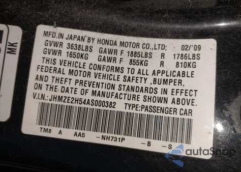 2010 Honda Insight Lx z USA, uszkodzony, nr VIN JHMZE2H54AS000382